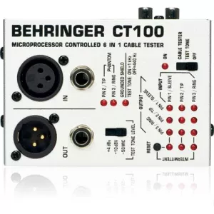 BEHRINGER CT100 - кабель-тестер, разъёмы XLR,TRS (1/4',1/8',TT), RCA, MIDI, дисплей, бат. 2-АА (не вкл)