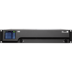d&b audiotechnik D80 NL4 (Z2710.001) Усилитель 4x2600 Вт/4 Ом с контроллером: цветной сенсорный дисплей, предустановки для всех АС d&b, пароль, 32 полосный граф. EQ, фильтры, delay. Дистанционное управление Ethernet/CAN. Входы: аналог/AES. 2U, 19кг. NL4